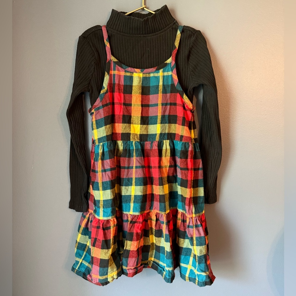 Hanna Andersson bright flannel‎ dress and turtleneck